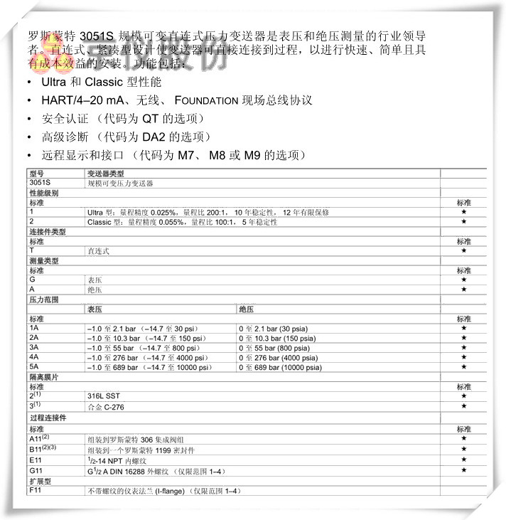 羅斯蒙特 3051S 規模可變直連式壓力久久大香蕉视频小黄片